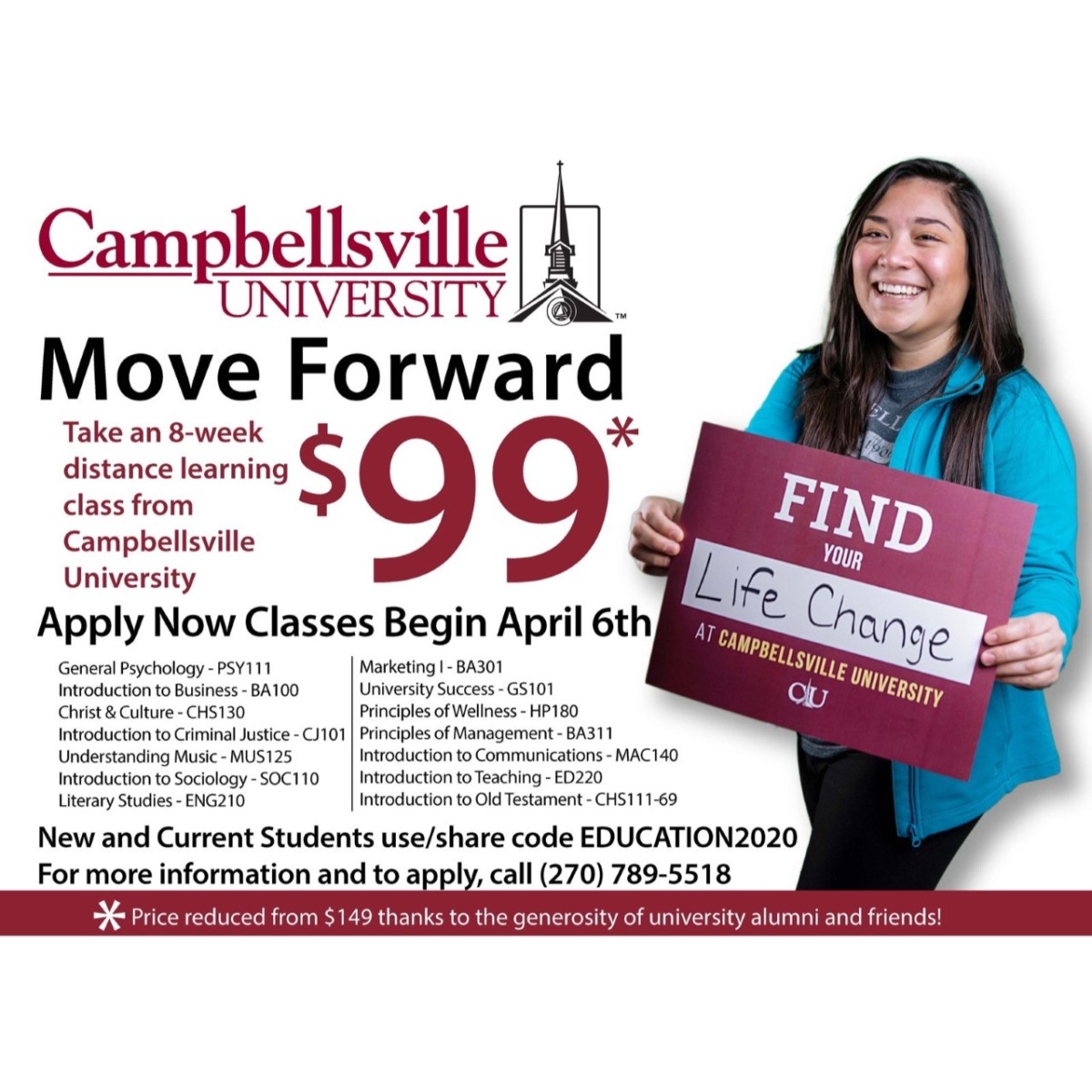 Campbellsville University offers CTerm classes for 99 per course